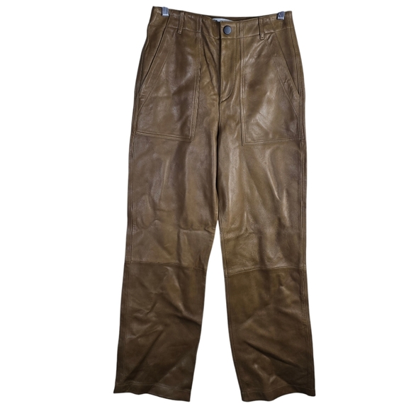 Zara Women's 100% Sheep Leather Camel Cargo Pants Straight Leg Size S - Picture 2 of 16